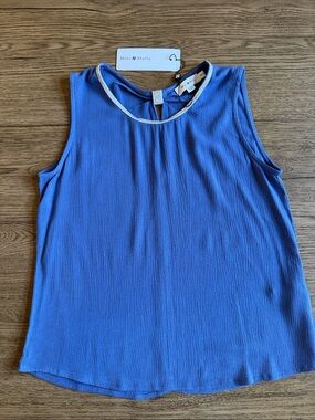 Girls' Blue Sleeveless Tank with Silver Neck Trim